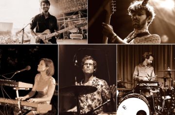 Eine Collage der Portrait-Fotos aller fünf Bandmitglieder der Berliner PALAZZO-Band "The Geschmacksverstärkers".