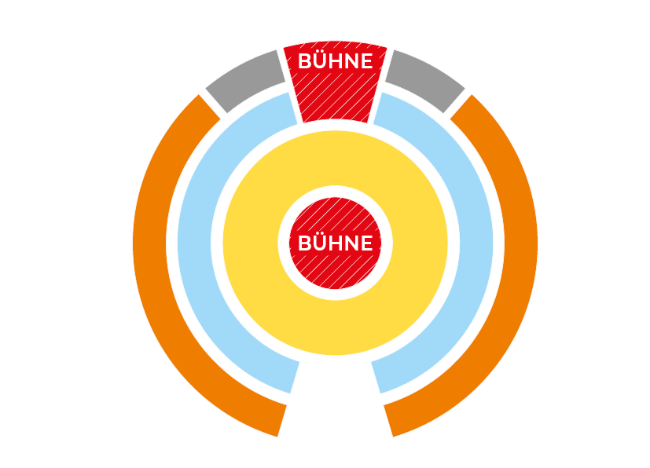 Der farblich nach Platzkategorien dargestellte Grundriss des PALAZZO Spiegelpalastes.