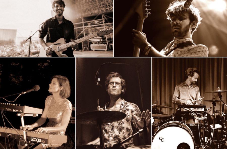 Eine Collage der Portrait-Fotos aller fünf Bandmitglieder der Berliner PALAZZO-Band "The Geschmacksverstärkers".
